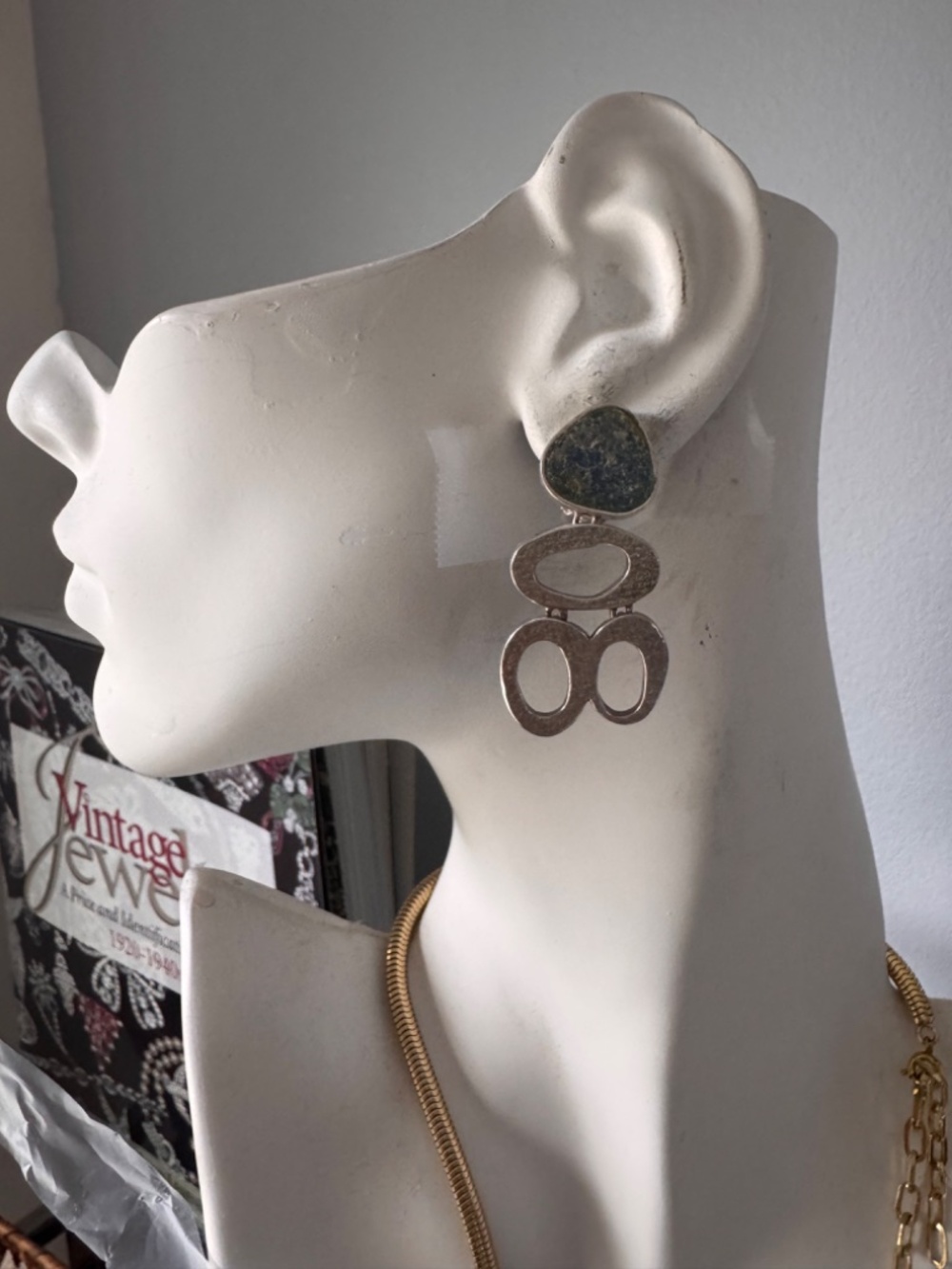 VTG Modernist LULI HAMERSZTEIN Sterling Silver Roman Glass Dangle Earrings 925 - Picture 15 of 16